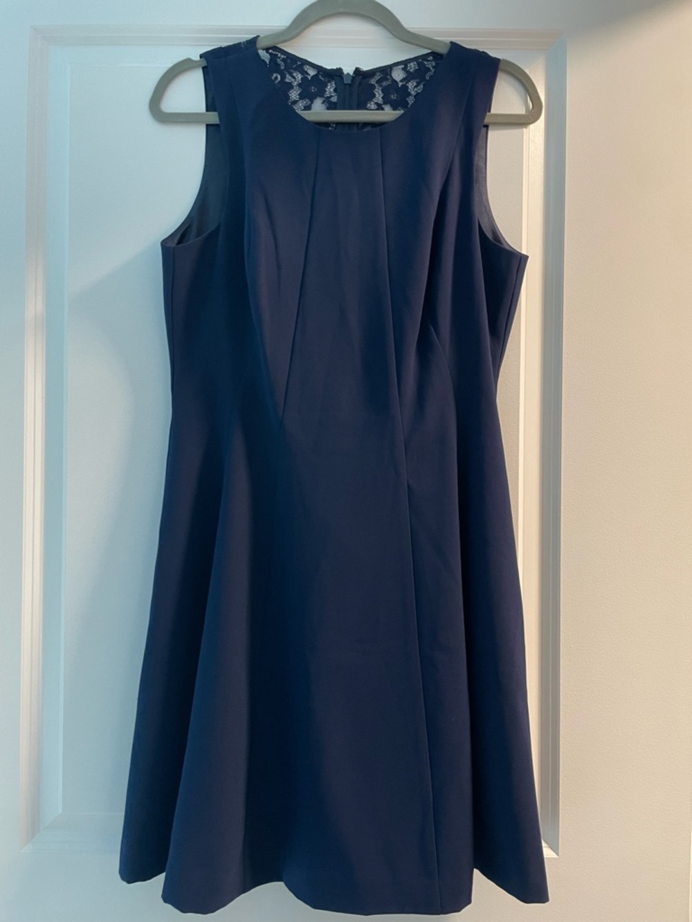 Forever New Navy Sleeveless Midi A-Line Dress with Lace Yoke